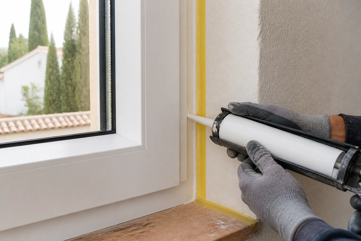Fijación y sellado perimetral de una nueva ventana de PVC en Granada